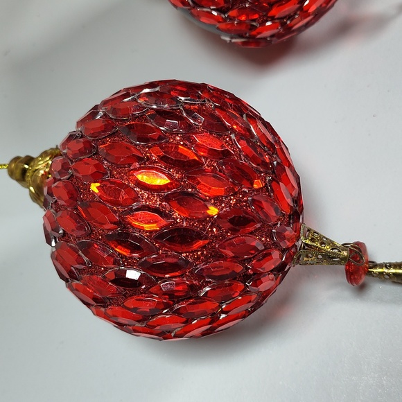 Set of 3 red jewel Christmas tree ornaments - Picture 5 of 8